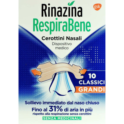 Rinazina Respirabene 10 Cerotti Nasali Classici Grandi